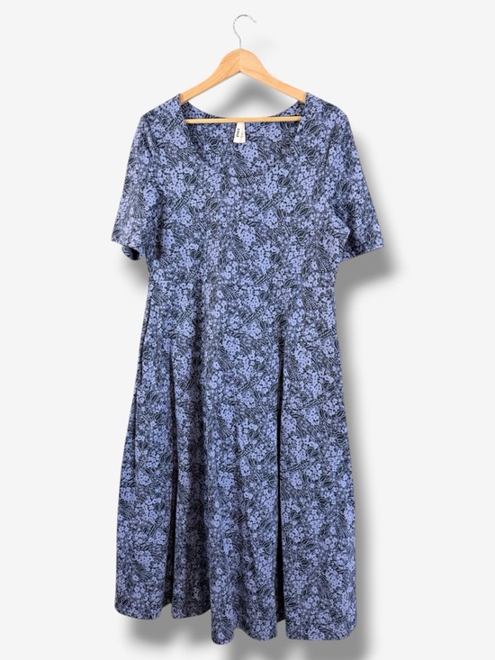 Pact Dresses & Skirts - Pact Blue Floral Midi Dress XXL Scoop Neck Short Sleeve Fit & Flare Organic